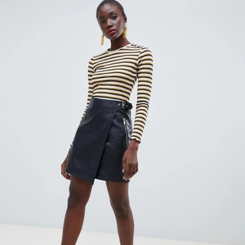 Warehouse Black Faux Leather Skirt